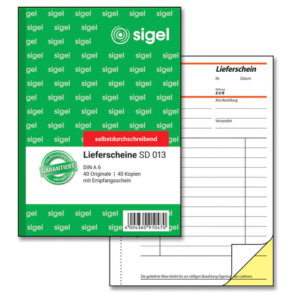 Artikelbild für SIGEL Lieferschein mit Empfangsschein Formularbuch SD013, 1 St., Artikelnummer 816611