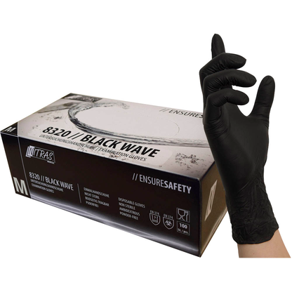Artikelbild für NITRAS MEDICAL unisex Einmalhandschuhe BLACK WAVE schwarz Größe M, 100 St., Artikelnummer 684823