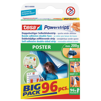 Artikelbild 2 für tesa Powerstrips POSTER Klebestreifen für max. 200,0 g, 1,5 x 4,5 cm, 96 St., Artikelnummer 570499