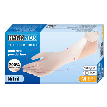 Artikelbild für HYGOSTAR unisex Einmalhandschuhe SAFE SUPER STRETCH weiß Größe M, 100 St., Artikelnummer 291075