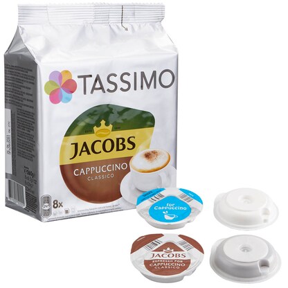 Artikelbild für TASSIMO JACOBS CAPPUCCINO CLASSICO Kaffeediscs, Arabica- und Robustabohnen 8 Stück, Artikelnummer 857649