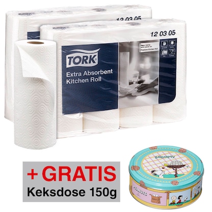 Artikelbild für AKTION: TORK Küchenrollen Premium 3-lagig, 2x 4 Rollen + GRATIS Snoopy Keksdose Gebäck 150 g, Artikelnummer 586218
