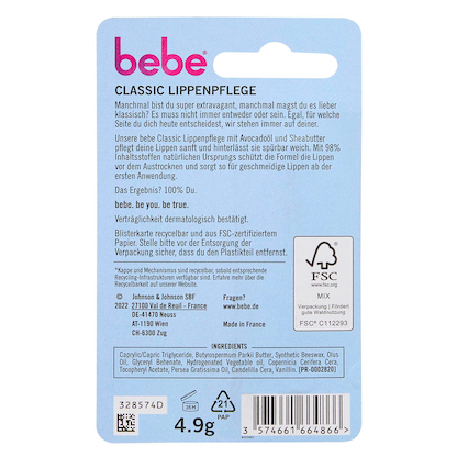 Artikelbild 2 für bebe® CLASSIC Lippenpflege 4,9 g, Artikelnummer 538039