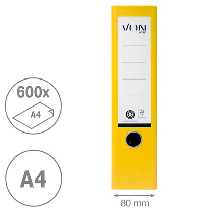 Artikelbild 3 für VON LEITZ Ordner gelb mamoriert Karton 8,0 cm DIN A4, 1 St., Artikelnummer 635559