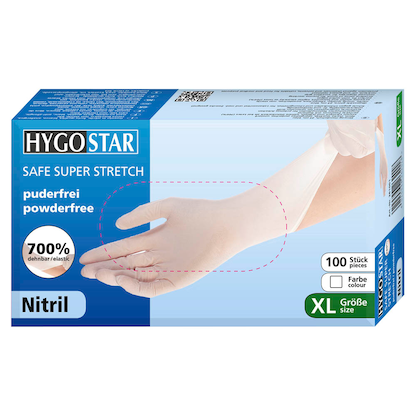 Artikelbild für HYGOSTAR unisex Einmalhandschuhe SAFE SUPER STRETCH weiß Größe XL, 100 St., Artikelnummer 291094