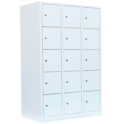 Artikelbild für LÜLLMANN Schließfachschrank signalweiß 523537, 15 Schließfächer 118,5 x 50,0 x 180,0 cm, Artikelnummer 831533