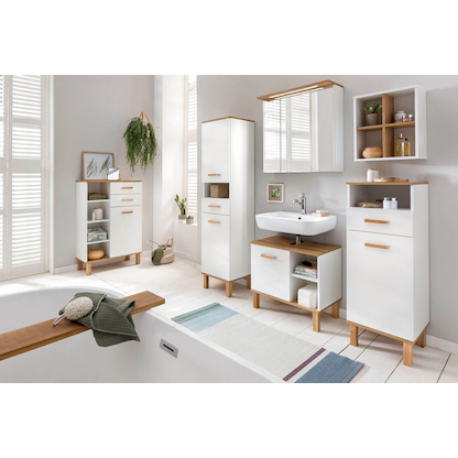 Artikelbild 5 für MÖBELPARTNER Badschrank Padua 701995 weiß glanz, eiche landhaus 40,4 x 35,0 x 178,5 cm, Artikelnummer 672994