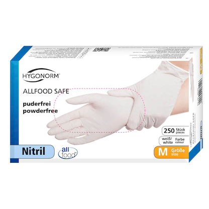 Artikelbild für HYGOSTAR unisex Einmalhandschuhe ALLFOOD SAFE weiß Größe M, 250 St., Artikelnummer 291219