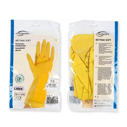 Artikelbild 2 für HYGONORM unisex Gummihandschuhe Bettina Soft gelb Größe 9, 1 Paar, Artikelnummer 651717