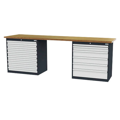 Artikelbild für Simplaflex® Systemeinrichter Werkbank C-Line anthrazit, RAL 7016, lichtgrau, RAL 7035 14 Schubladen 250,0 x 60,0 x 96,0 cm, Artikelnummer 683959