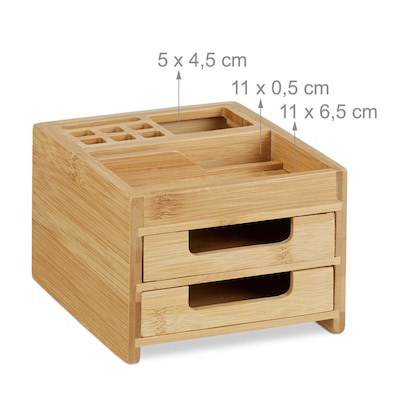 Artikelbild 5 für relaxdays Schreibtisch-Organizer braun Bambus 2 Stifteboxen, 2 Schubfächer, 1 flaches Fach Fächer 12,5 x 15,0 x 9,5 cm, Artikelnummer 392607