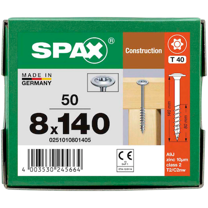 Artikelbild 7 für SPAX® Holzbauschrauben T40 Tellerkopf WIROX 0251010801405 8 mm x 140 mm, 50 St., Artikelnummer 396552