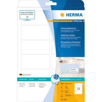 Artikelbild 2 für HERMA Adressetiketten 8842 weiß 88,9 x 46,6 mm, 25 Blatt, Artikelnummer 781714