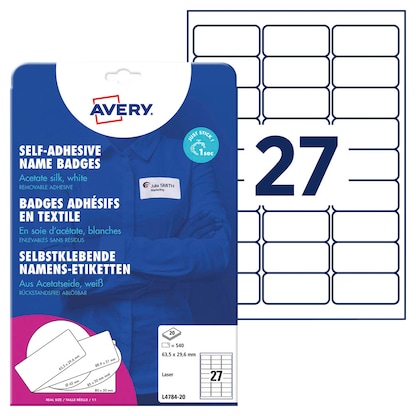 Artikelbild für AVERY Zweckform Namensetiketten L4784-20 weiß 63,5 x 29,6 mm, 20 Blatt, Artikelnummer 585372