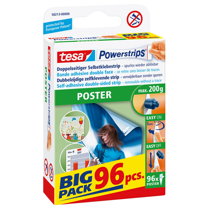 Artikelbild für tesa Powerstrips POSTER Klebestreifen für max. 200,0 g, 1,5 x 4,5 cm, 96 St., Artikelnummer 570499