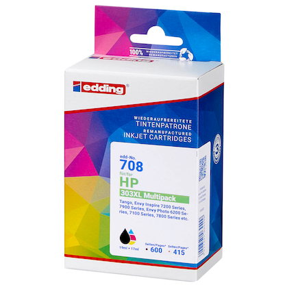 Artikelbild 3 für edding EDD-708 schwarz, color Druckerpatronen kompatibel zu HP 303XL (T6N04AE/T6N03AE), 2er-Set, Artikelnummer 592039
