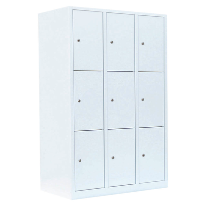 Artikelbild für LÜLLMANN Schließfachschrank signalweiß 523337, 9 Schließfächer 118,5 x 50,0 x 180,0 cm, Artikelnummer 831406