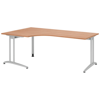 Artikelbild für HAMMERBACHER Altus Schreibtisch nussbaum L-Form, C-Fuß-Gestell silber 200,0 x 80,0/120,0 cm, Artikelnummer 963900