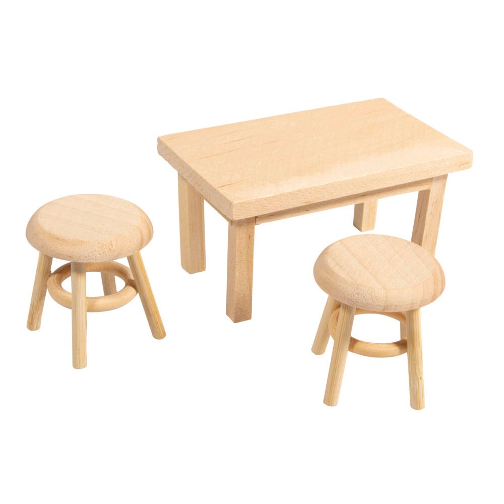 Rayher Dekoartikel natur Wichtel Mini Tisch mit 2 Hockern, 1 Set ...