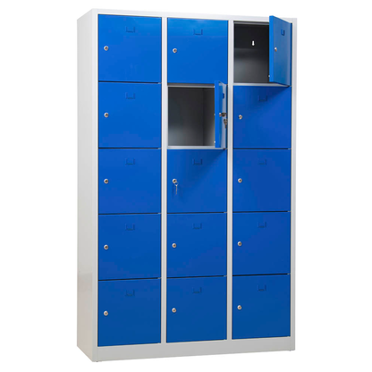 Artikelbild für Gürkan Schließfachschrank lichtgrau, enzianblau 106976, 15 Schließfächer 119,0 x 45,0 x 190,0 cm, Artikelnummer 560971