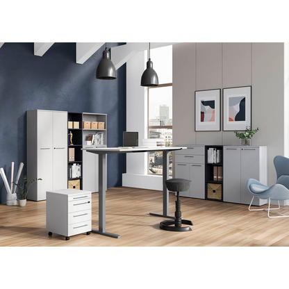 Artikelbild 5 für GERMANIA Agenda Office Schreibtisch lichtgrau rechteckig, T-Fuß-Gestell silber 160,0 x 80,0 cm, Artikelnummer 121883