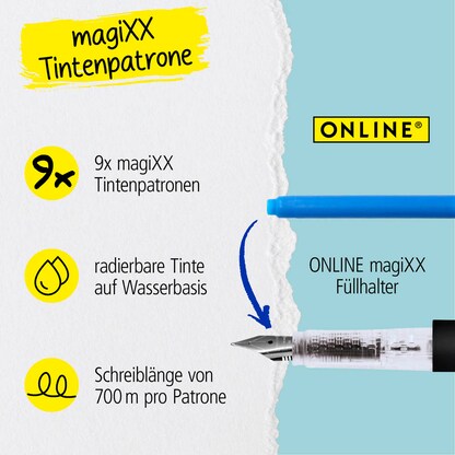 Artikelbild 4 für ONLINE® Tintenpatronen für Füller magiXX blau, 3x 3 St., Artikelnummer 709236