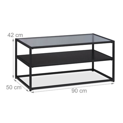 Artikelbild 2 für relaxdays Couchtisch rechteckig Glas schwarz 90,0 x 50,0 x 42,0 cm, 1 St., Artikelnummer 519944