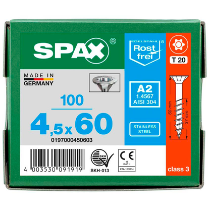 Artikelbild 8 für SPAX® Universalschrauben T20 Senkkopf Edelstahl A2 0197000450603 4,5 mm x 60 mm, 100 St., Artikelnummer 395008