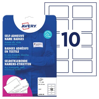 Artikelbild für AVERY Zweckform Namensetiketten L4785-20 weiß 80,0 x 50,0 mm, 20 Blatt, Artikelnummer 585380