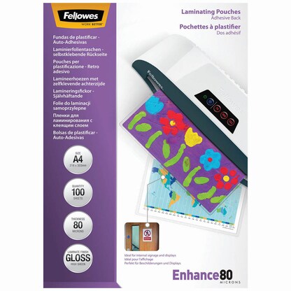 Artikelbild 5 für Fellowes Enhance80 Laminierfolien glänzend für A4 80 micron selbstklebender Rücken, 100 St., Artikelnummer 210880