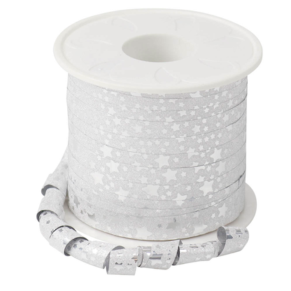 Artikelbild für PRÄSENT Geschenkband Glitter Star mattglänzend silber 10,0 mm x 100,0 m, Artikelnummer 934834