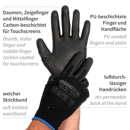 Artikelbild 4 für HYGOSTAR unisex Arbeitshandschuhe Black Ace Touch schwarz Größe 9, 12 Paar, Artikelnummer 652137