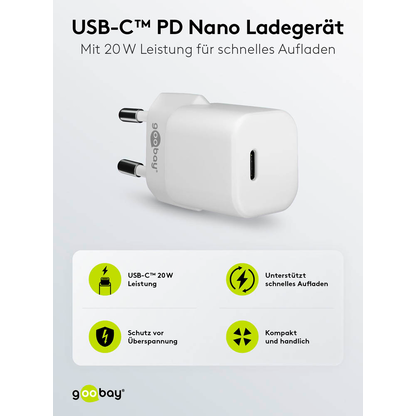 Artikelbild 3 für goobay Ladekabel mit Adapter weiß, Kabellänge: 1,0 m, 20 Watt, Artikelnummer 788577