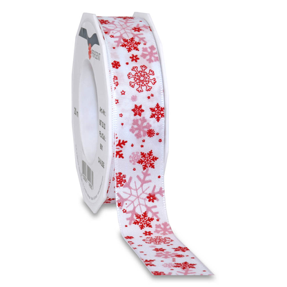Artikelbild für PRÄSENT Geschenkband Cavalese seidenmatt weiß/rot 25,0 mm x 20,0 m, Artikelnummer 936082
