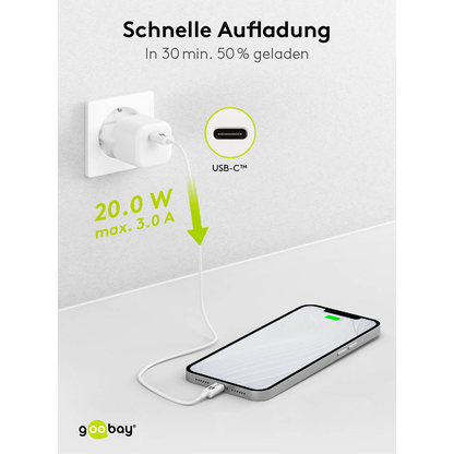 Artikelbild 5 für goobay Ladekabel mit Adapter weiß, Kabellänge: 1,0 m, 20 Watt, Artikelnummer 788577