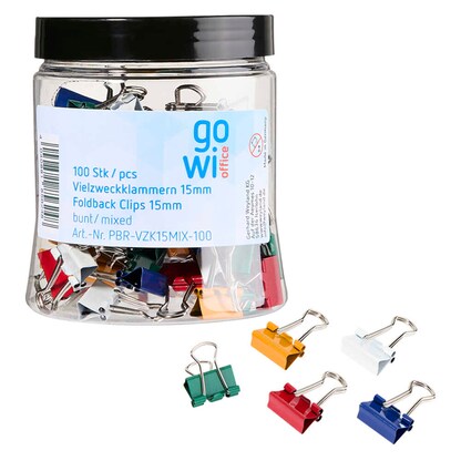 Artikelbild für Gowi Foldbackklammern farbsortiert 1,5 cm, 100 St., Artikelnummer 721609