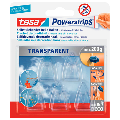 Artikelbild für tesa Powerstrips TRANSPARENT Klebehaken für max. 200,0 g, 2,0 x 3,5 cm, 5 St., Artikelnummer 252179