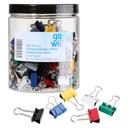 Artikelbild für Gowi Foldbackklammern farbsortiert 1,9 cm, 100 St., Artikelnummer 721627