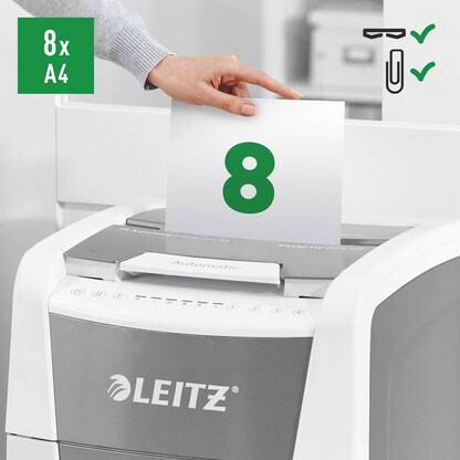 Artikelbild 8 für LEITZ IQ Autofeed Small Office 300 Aktenvernichter mit Partikelschnitt P-5, 2 x 15 mm, bis 300 Blatt, weiß, Artikelnummer 267332