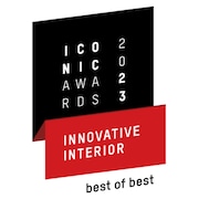 Ein schwarzes und rotes Logo der 