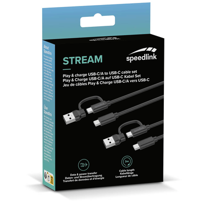 Artikelbild 3 für speedlink USB-C/A zu USB-C Kabel Set USB-Kabel Play & Charge 2x 3,0 m schwarz, 1 St., Artikelnummer 608663