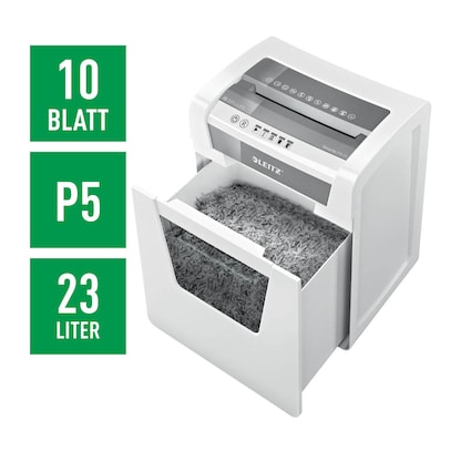 Artikelbild 9 für LEITZ IQ Office Aktenvernichter mit Partikelschnitt P-5, 2 x 15 mm, bis 10 Blatt, weiß, Artikelnummer 634530