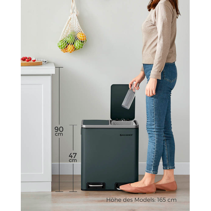 Artikelbild 3 für SONGMICS Mülltrenner 2x 15,0 l grüngrau, 1 St., Artikelnummer 438497