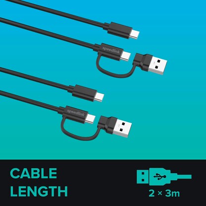 Artikelbild 5 für speedlink USB-C/A zu USB-C Kabel Set USB-Kabel Play & Charge 2x 3,0 m schwarz, 1 St., Artikelnummer 608663