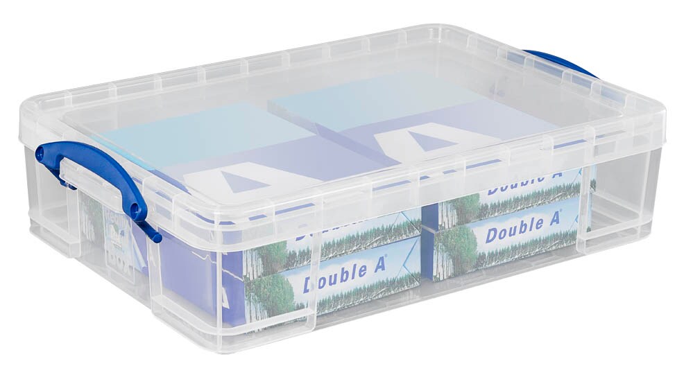 Really Useful Box 24 Liter - 4er-Set Transparente Aufbewahrungsboxen Aus Kunststoff, Stapelbar Mit Hebe-Lock-Griffen