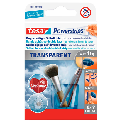 Artikelbild 5 für tesa Powerstrips TRANSPARENT Klebestreifen für max. 1,0 kg, 2,0 x 5,0 cm, 8 St., Artikelnummer 252167