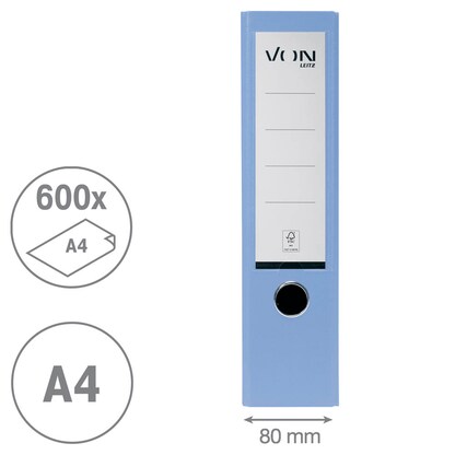 Artikelbild 4 für VON LEITZ Ordner hellblau Karton 8,0 cm DIN A4, 1 St., Artikelnummer 669939