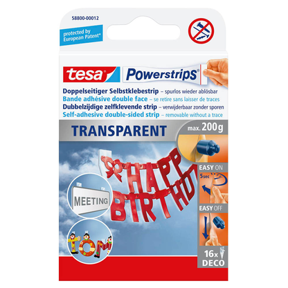 Artikelbild 6 für tesa Powerstrips TRANSPARENT Klebestreifen für max. 200,0 g, 1,5 x 4,2 cm, 16 St., Artikelnummer 252150