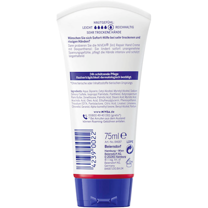 Artikelbild 3 für NIVEA 3IN1 REPAIR Handcreme 75 ml, Artikelnummer 579759