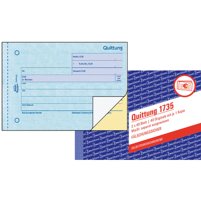 Artikelbild für AVERY Zweckform Quittung, MwSt. separat ausgewiesen Formularbuch 1735, 1 St., Artikelnummer 168468